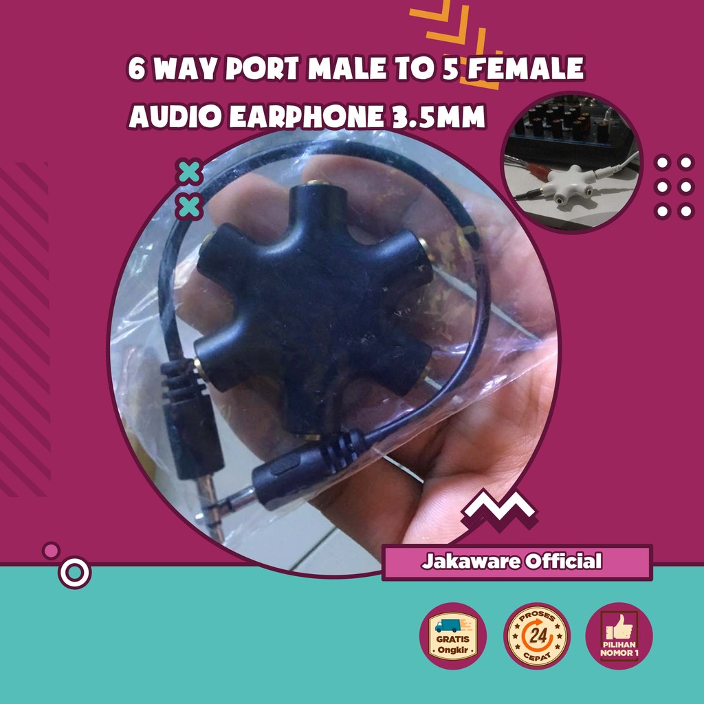 6 WAY PORT MALE TO 5 FEMALE AUDIO EARPHONE 3.5mm JACK SPLITTER AUDIO CABLE HIFI MIC HEADPHONE EARPHO