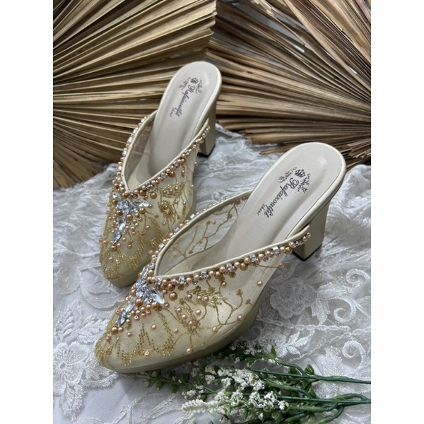 sepatu wedding wanita gold alena tinggi 9cm tahu