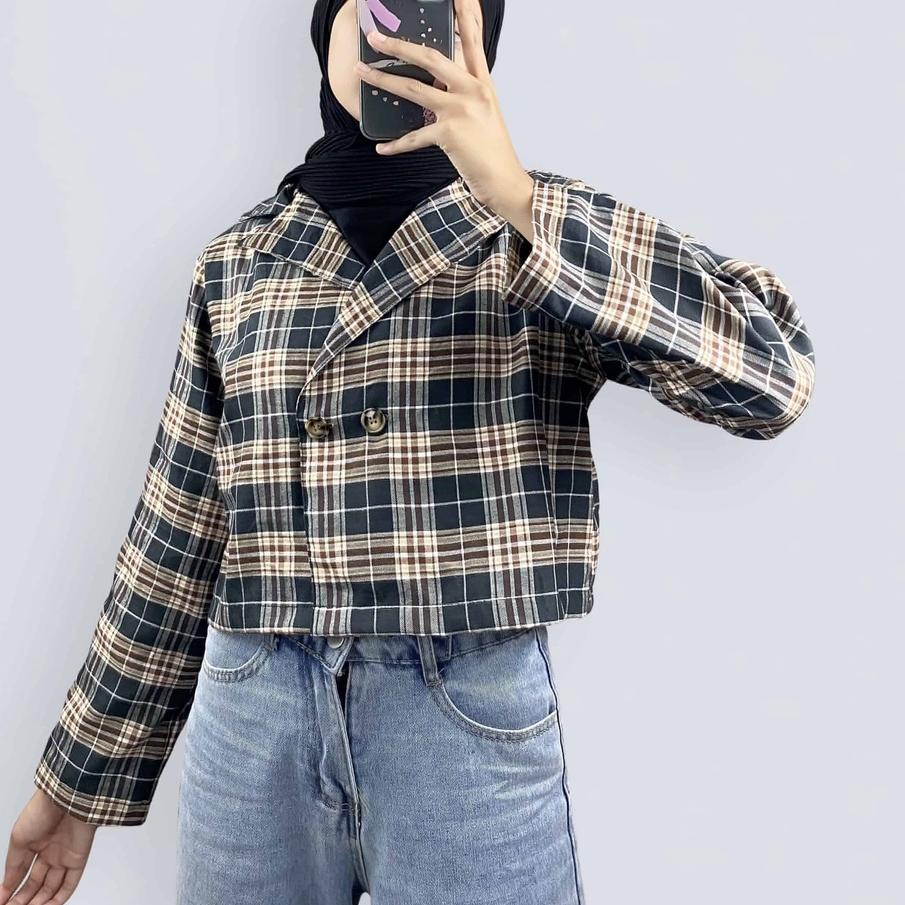 Terjangkau  BLAZER CROP TARTAN WANITA  OIRA BLAZER WANTA CROP / / TERLARIS / TERMURAH