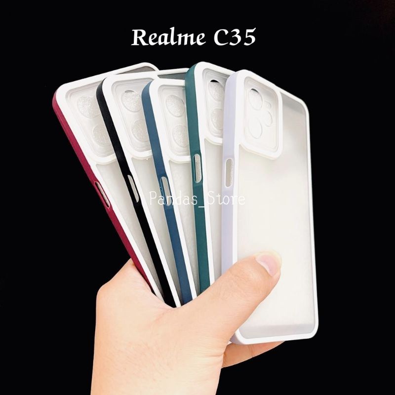 Pro Hybird Realme C35 , Narzo 50A Prime Softcase Halus dan Elegan / Pinggiran Garis Putih Keren (Pandas)