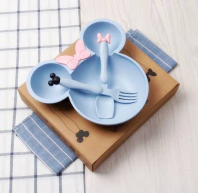 Set Mangkok Mickey Mouse Bahan Jerami / Set Alat Makan Karakter Disney Minnie / Set Makan Mickey