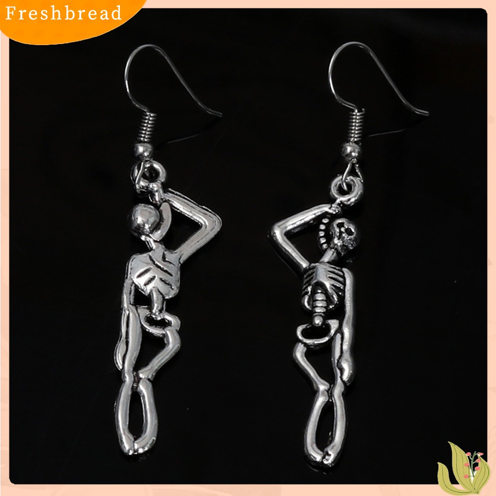 Terlaris Women Halloween Gothic Exaggerated Human Skeleton Pendant Hook Earrings Jewelry