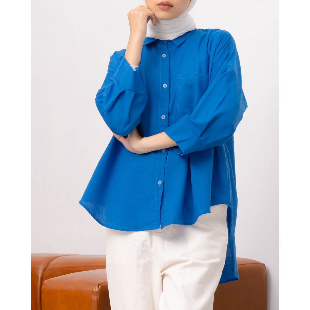 KEMEJA POLOS RAISA KATUN PREMIUM SHIRT BTS B089-Electric Blue