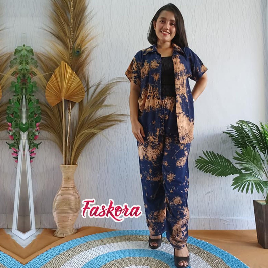 One Set Tie dye Wanita Lengan Pendek - Setelan Jumbo Rayon Wanita Kekinian - Pajamas Tiedye Set