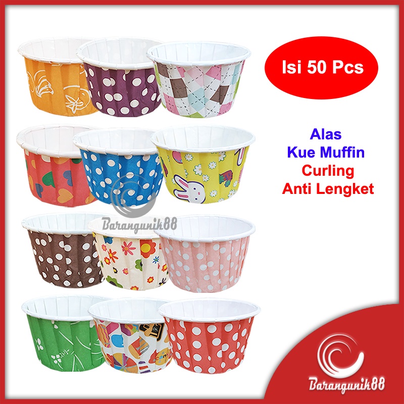 Kertas Alas Curling Muffin Anti Lengket Cup Cake Bolu Roti Kue (50 pcs) Ukuran Medium Roll Rim Cup