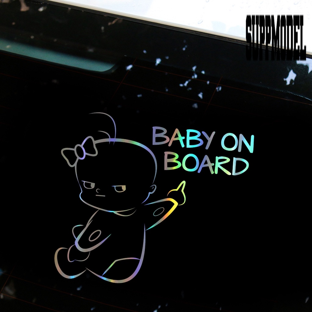 &lt; Car Adornment &gt; D-997 Stiker Reflektif Motif Baby On Board Untuk Bagasi Mobil