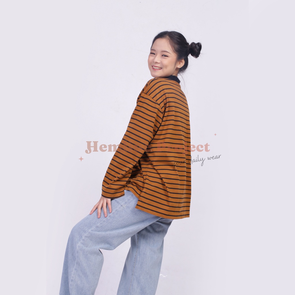 Hara Brown Oversized Stripe Top