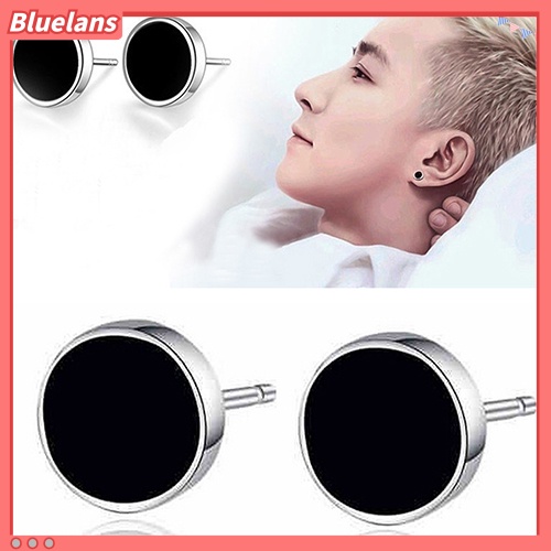 Bluelans Men Women 925 Sterling Silver Black Vinyl Earrings Ear Studs Jewelry Charm