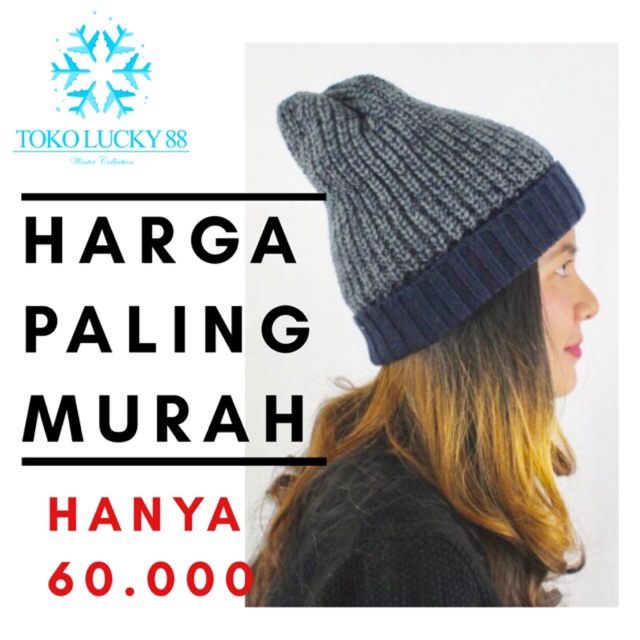 IMPORT Hat Folded Two Tones Topi Kupluk Rajut Wool