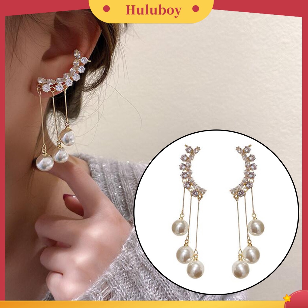 Hu Hu Hu Hu Hu Alat Bantu Pasang Kacamata♡ 1 Pasang Anting Panjang Model Rumbai Aksen Mutiara Imitasi Untuk Wanita