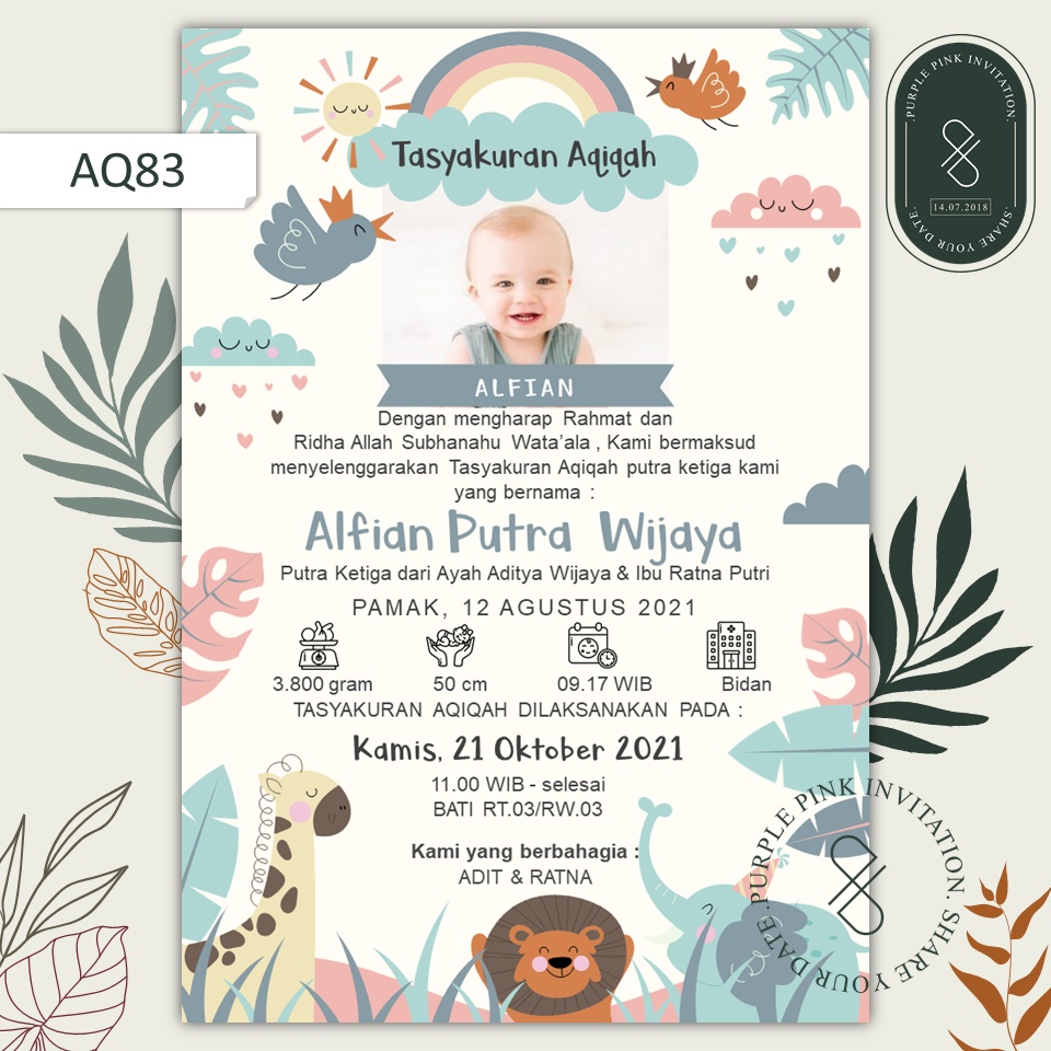 Undangan Digital Aqiqah Code AQ83 Softfile Warna Krem Tema Animal | 𝐏𝐮𝐫𝐩𝐥𝐞 𝐏𝐢𝐧𝐤 𝐈𝐧𝐯𝐢𝐭𝐚𝐭𝐢𝐨𝐧