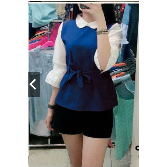 blouse kelly biru / atasan wanita / baju cewek