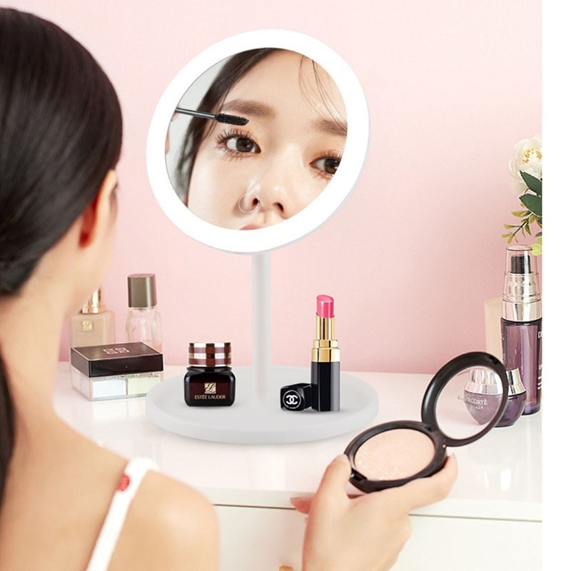 HOVELSHOP Desktop LED Cermin Rias Makeup Mirror Rotasi 90 Derajat Touchscreen Bulat Free Charge-3