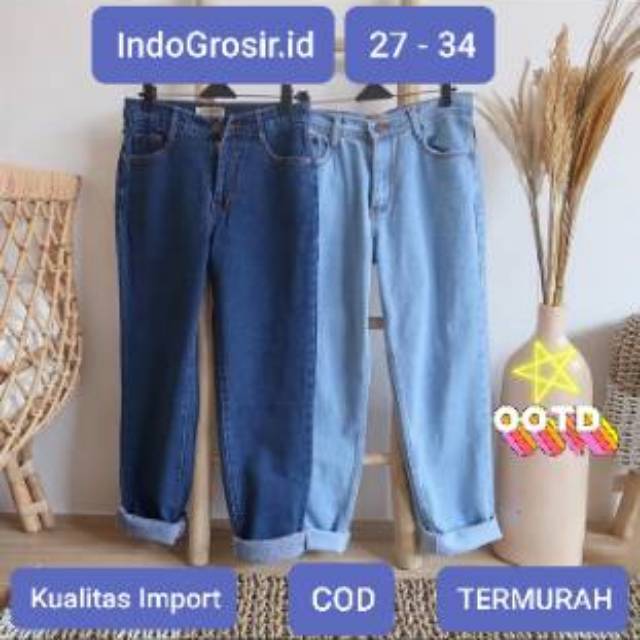 Celana Plain Boyfriend Celana Kulot Jeans Celana Hijab Biru Shopee Indonesia