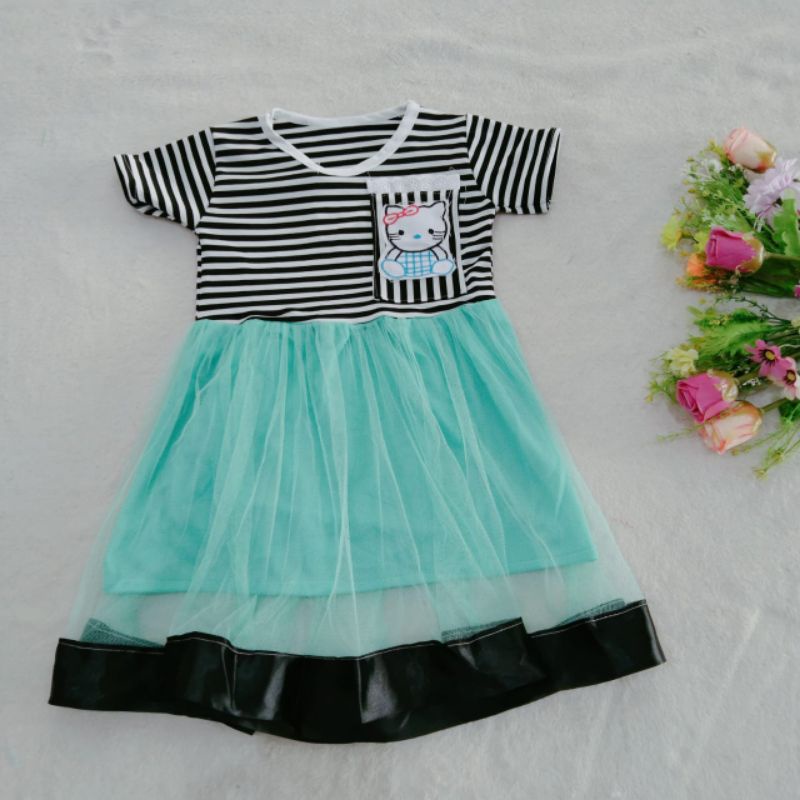 Dress anak 2 3 Tahun cewek perempuan gaun strip tutu HK SAKU sayuna