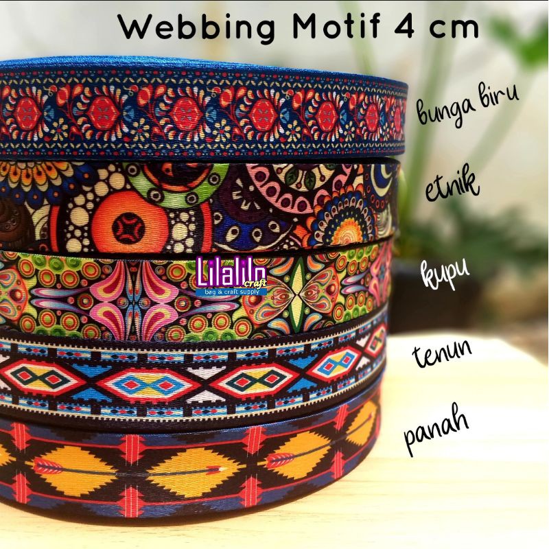 WEBBING MOTIF 4 CM / BAHAN TALI TAS (TANPA KAITAN)