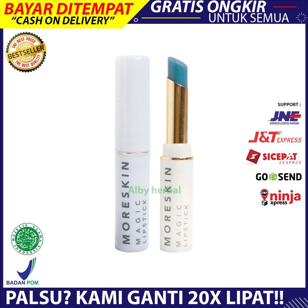 moreskin magic lipstik 02 biru cosmetic lipcream 100% Original/Moreskin magic lipstik. Produk terbar