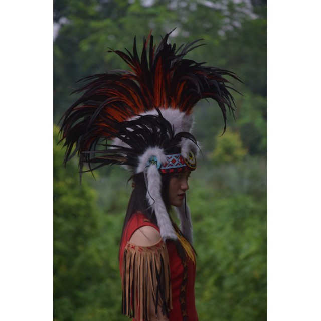 TOPI INDIAN - INDIAN HEADDRESS MOHAK MERAH HITAM