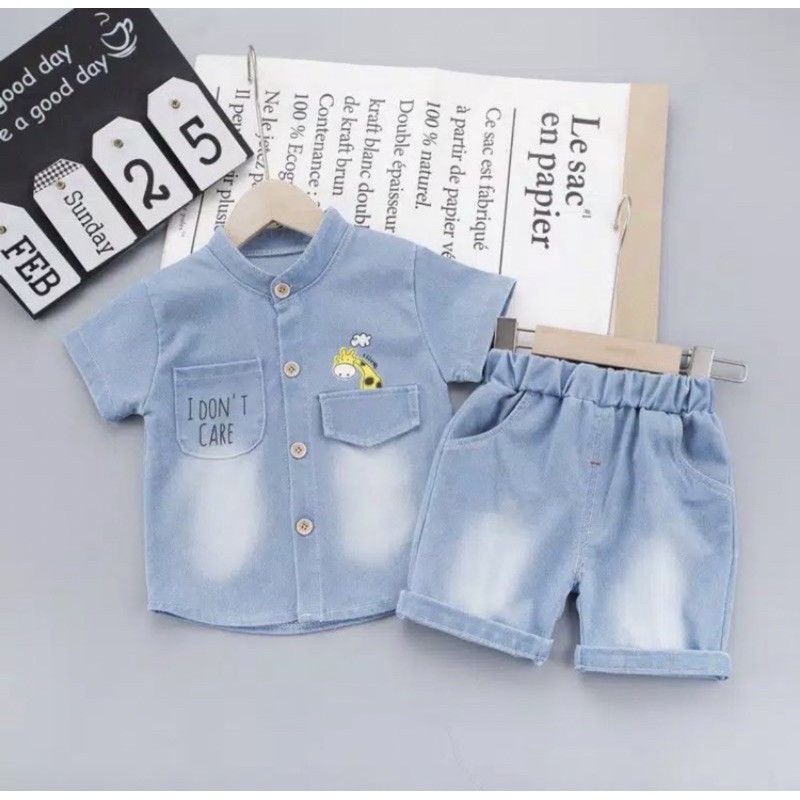 SETELAN KEMEJA DENIM 1-4TAHUN/SETELAN KEMEJA ANAK