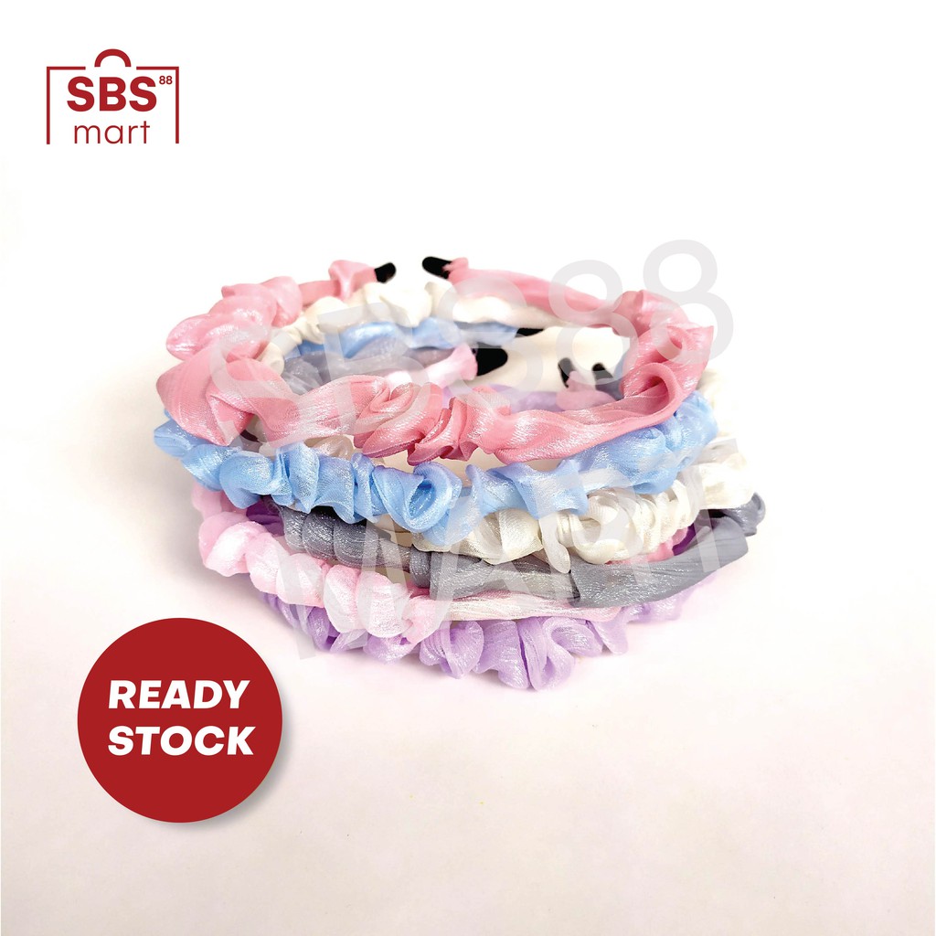 BANDO KERUT PASTEL - BAHAN SIFON ALA KOREA - Bando Scrunchie Motif Polos Glitter