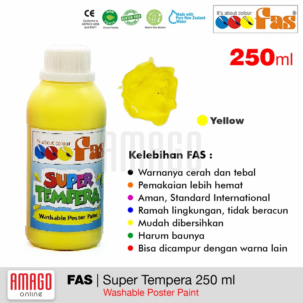 FAS - SUPER TEMPERA WASHABLE POSTER PAINT - 250 ml - YELLOW