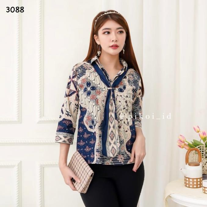Atasan wanita batik modern / baju batik wanita syal dasi batik pastel Termurah