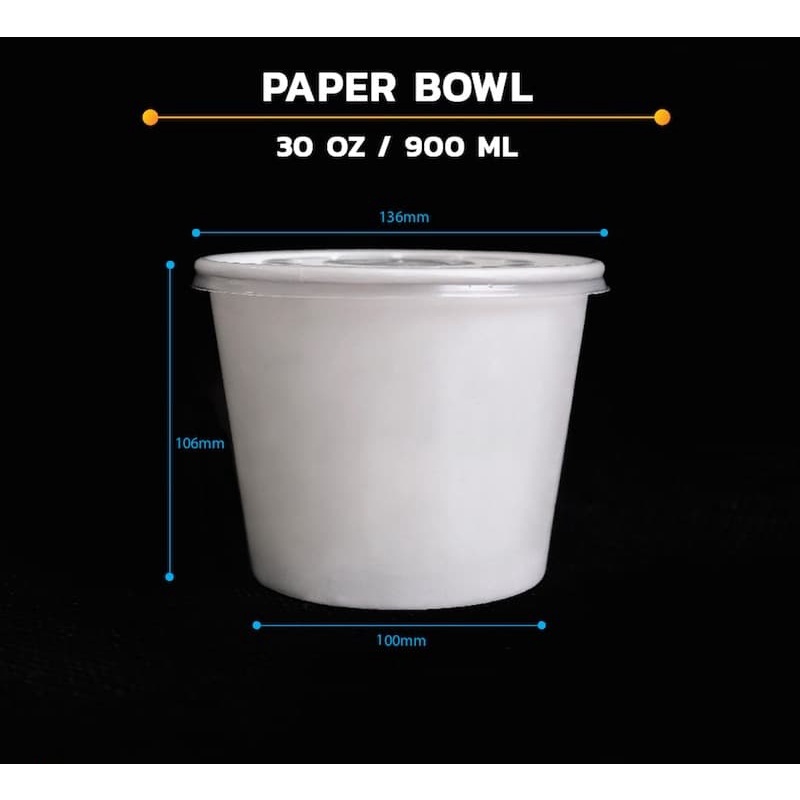 

Paper Bowl 900ml Polos + TUTUP isi 25 pcs / Mangkok Kertas Murah 30oz