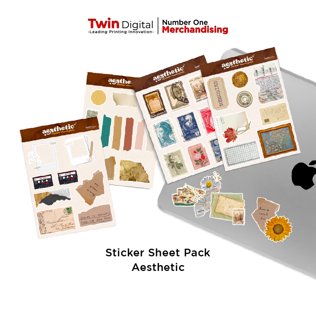 

Twindigital Sticker Sheet Pack Aesthetic VInyl Anti Air Kiss Cut HP Laptop Stiker Sheet Pack Aestetik