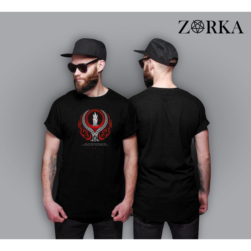 BAJU KAOS PRIA DISTRO ORIGINAL ZORKA HAND AND PENTAGRAM HITAM PENDEK / KAOS DISTRO SABLON DTF PREMIUM FREE STICKER