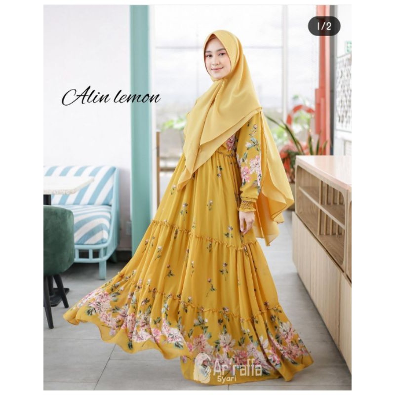 gamis syari ori arrafa alin lemon
