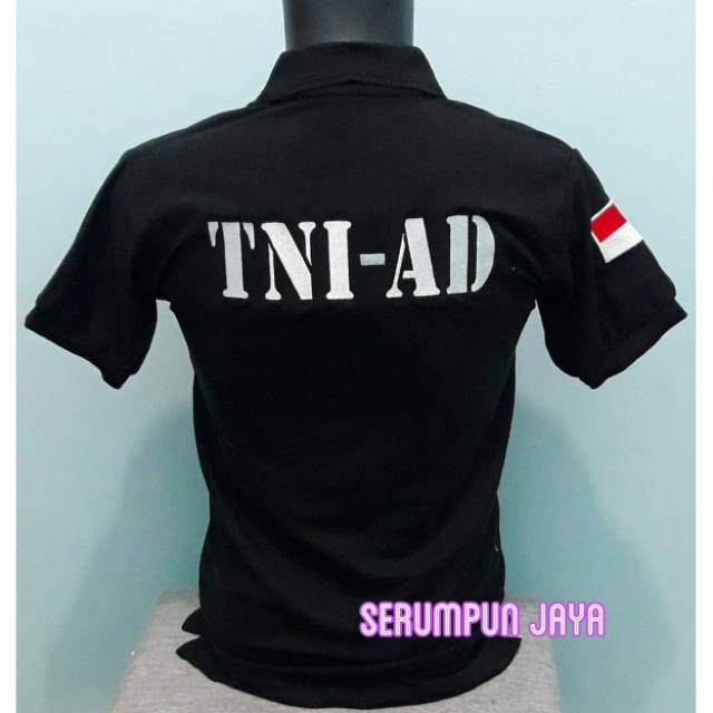 KAOS KERAH TNI-AD - KAOS TNI AD - KAOS POLO TNI AD HITAM FULL BORDIR