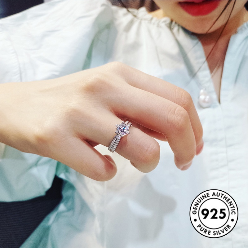 Cincin Sterling Silver 925 Hias Berlian Imitasi Gaya Eleganmewah Untuk Wanita