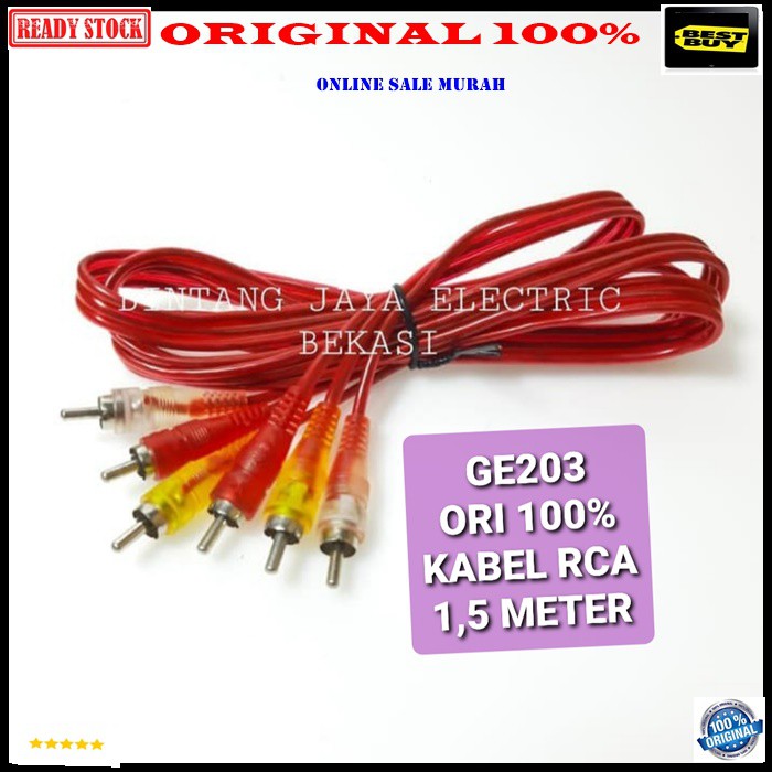 G203 ori 100% kabel rca audio video sound suara tv dvd stereo jek jack sambungan elektronik elektrik monitor speaker spk musik DLL multi fungsi universal  1,5 METER / 150 CM  KABEL RCA AUDIO VIDEO 3 - 3 kuning merah biru * Penyambungan Kabel Multifungsi A