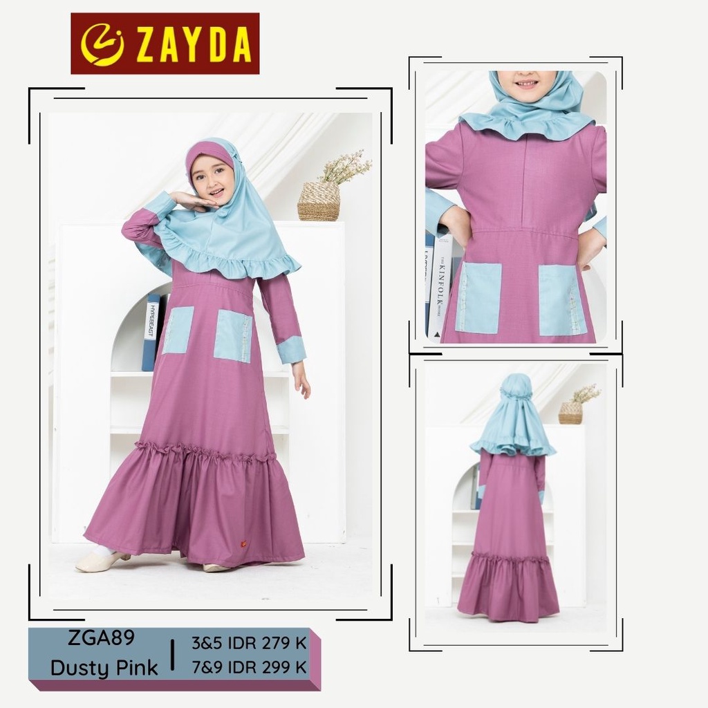 GAMIS ANAK SARIMBIT KELUARGA ZAYDA 89 SERIES DUSTY PINK ORIGINAL KEKINIAN MODERN TRENDY SIMPLE ELEGA