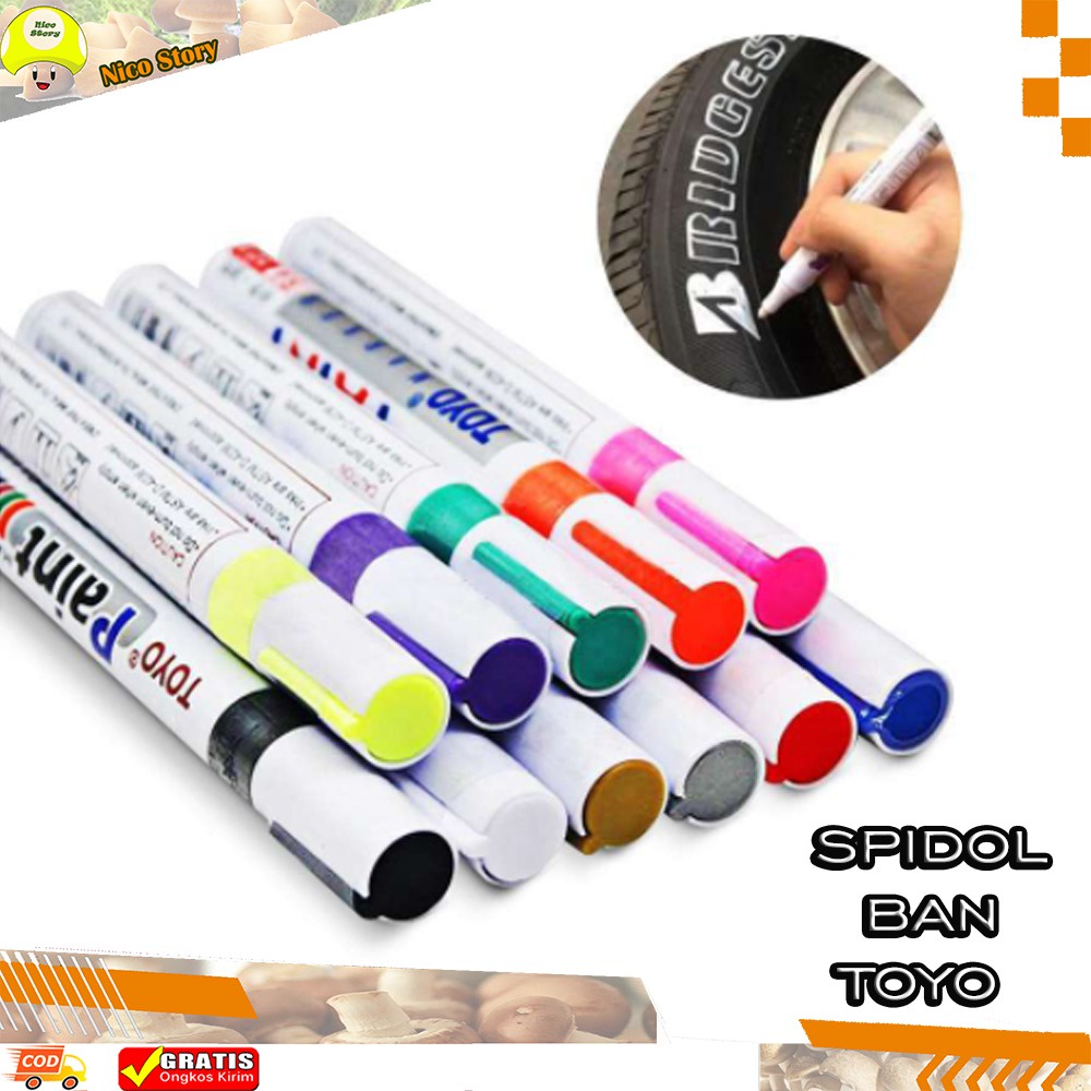 (NCS) Spidol Ban Toyo Paint Marker Original Import Warna Warni : Silver Merah Putih Kuning Gold Biru Hitam