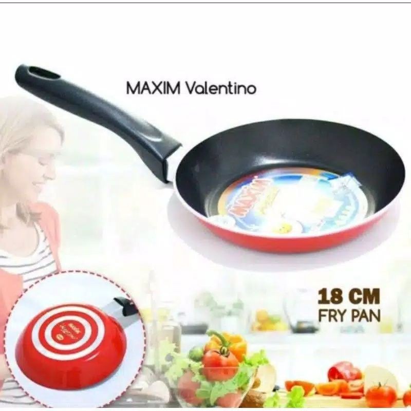 Maxim Valentino Fry Pan Penggorengan 18 Cm Wajan Teflon Alas Merah