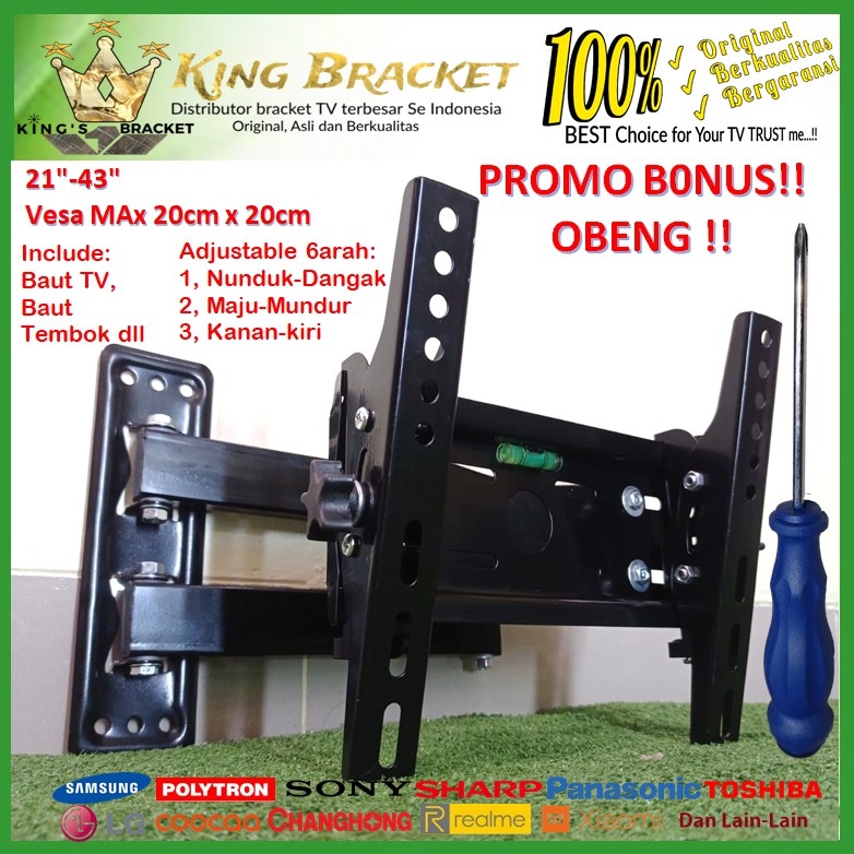 Bracket TV universal 14 s/d 43 inch 6 ARAH  FULL BESI (IMPORT QUALITY) GARANSI 100% ORI