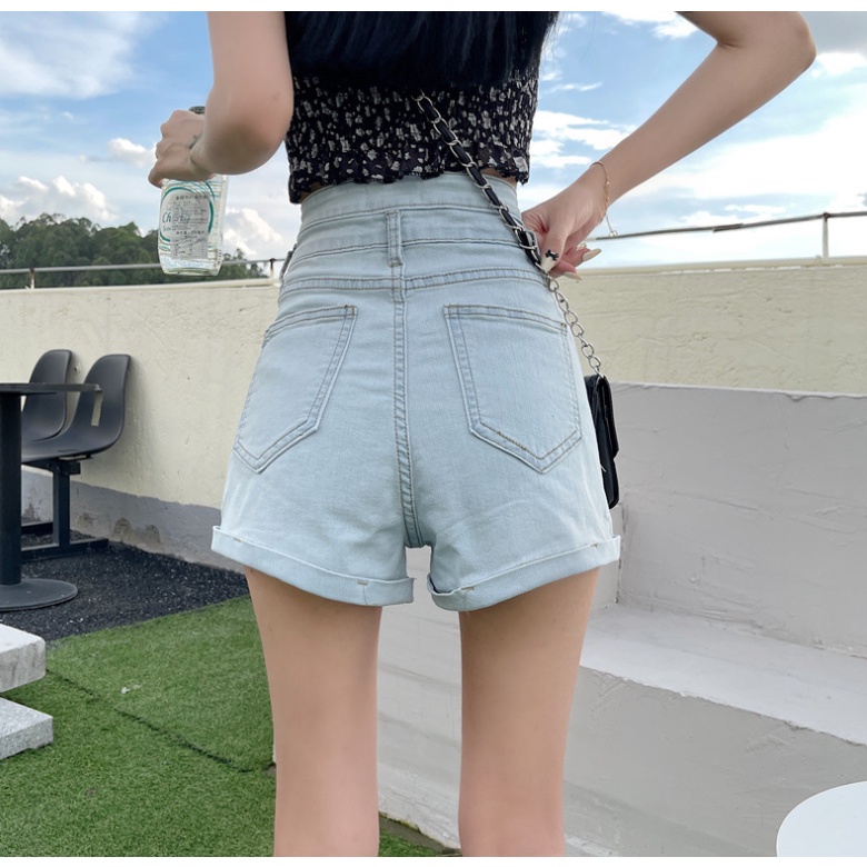 Celana Pendek New Elastis all-match celana jeans wanita pinggang tinggi ramping celana pendek hot pants Celana Pendek Wanita Fashion