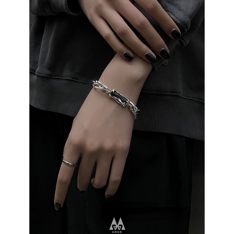 Gelang Bahan Titanium steel Aksen zircon Warna Hitam Gaya hip hop Untuk unisex