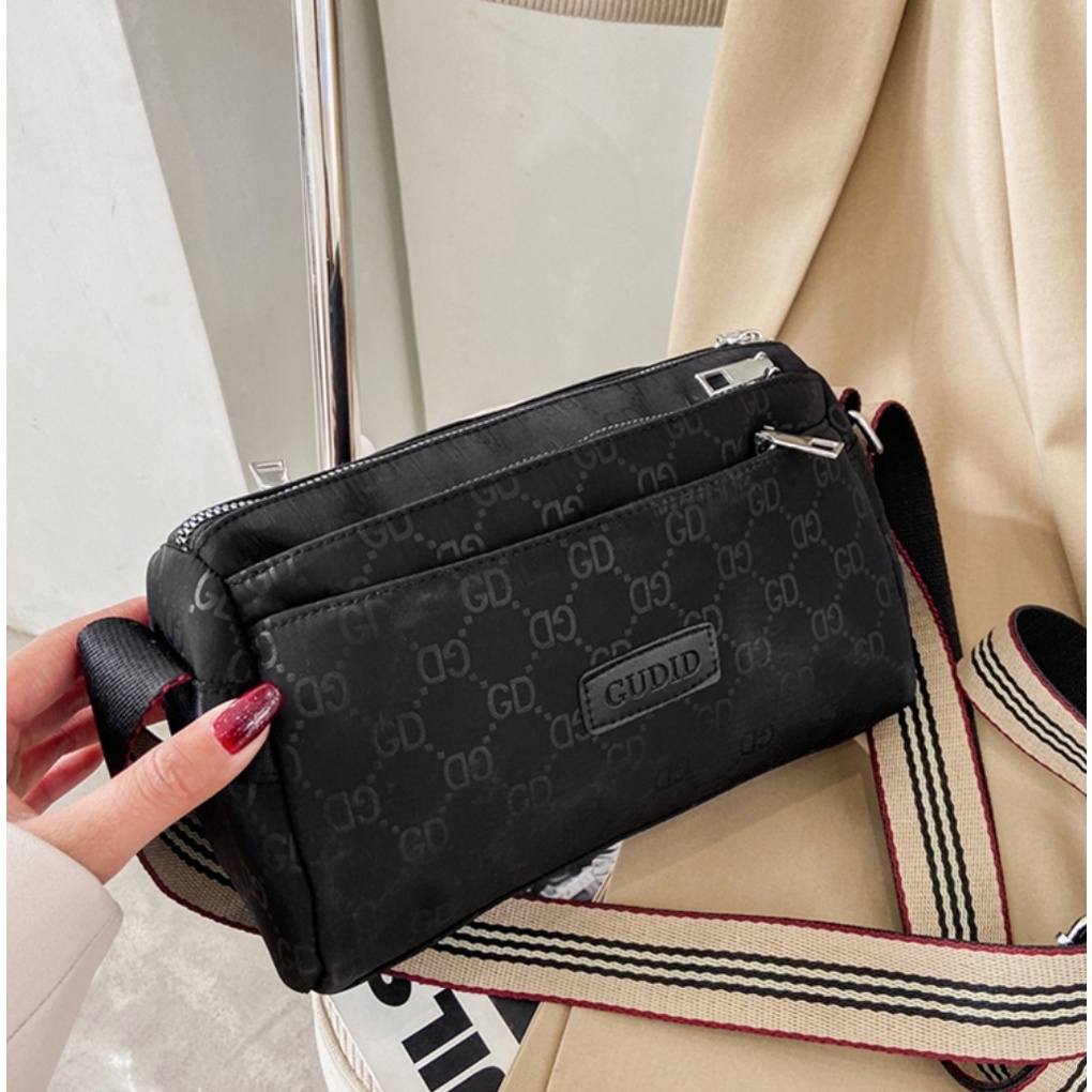 BJ15676 - BLACK/KHAKI - TAS SLEMPANG NYLON RINGAN JINJING HANDBAG TOTEBAG KEKINIAN FASHION WANITA IMPORT TERMURAH TERLARIS TERBARU BAGSTORE JAKARTA CR7537 ELJ5676 BQ3246