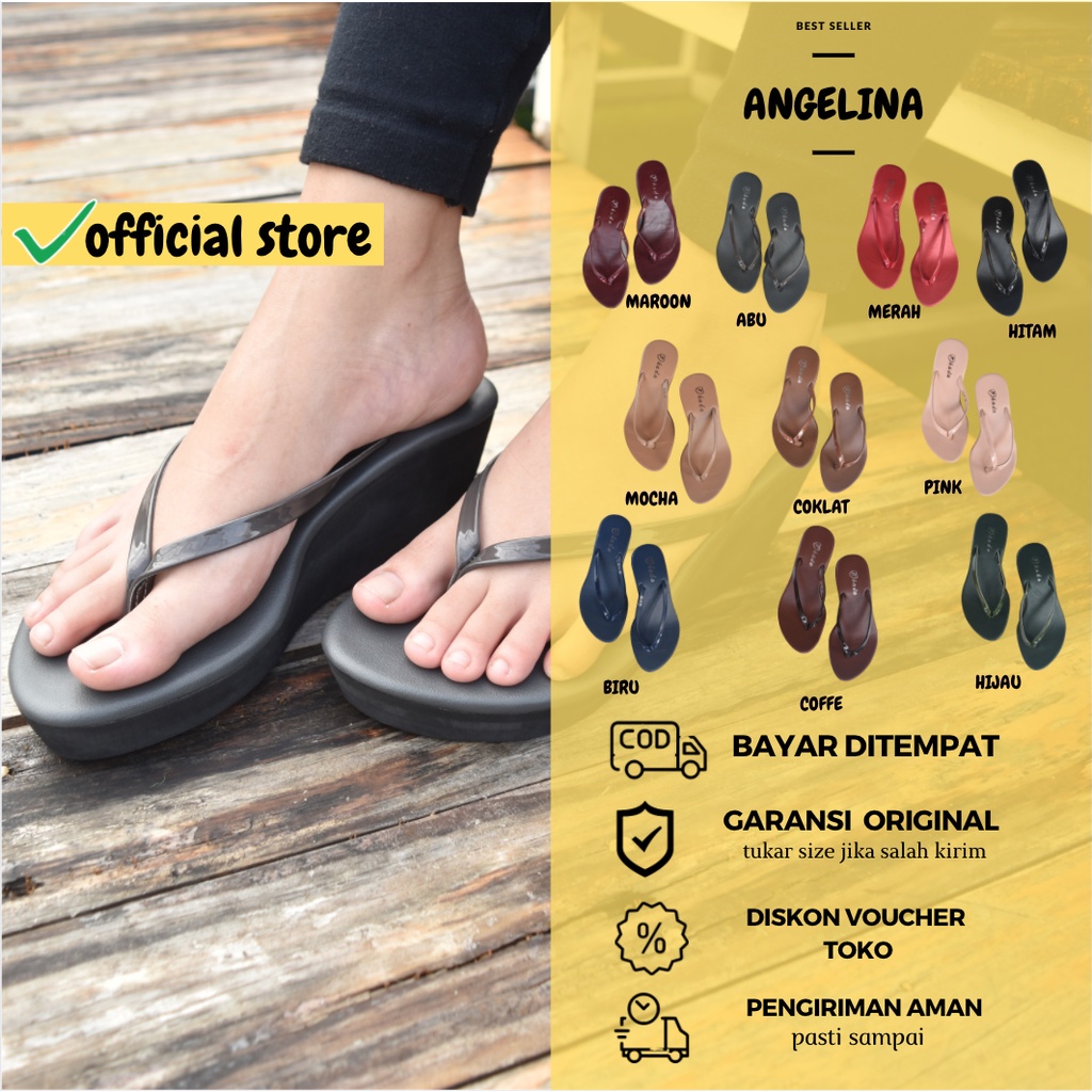 OKADA ORIGINAL ANGELINA WEDGES SANDAL JEPIT WEDGES HAK TINGGI WANITA/CEWEK (ANGELINA) ORIGINAL BY OKADA TERBARU 2023