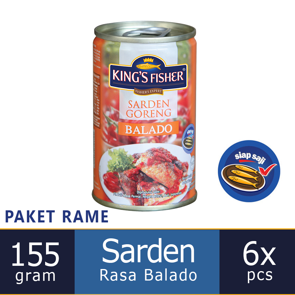 

KtmStore Paket 6 pcs Kings Fisher Sarden goreng mini rasa saus balado Makanan Kaleng 155g kings fisher