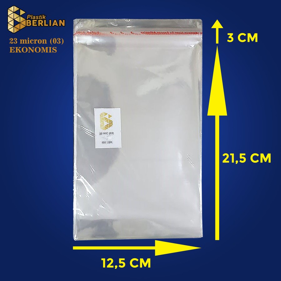 

12,5 x 21,5 cm Plastik OPP EKONOMIS 23micron (100 lbr) (lem/seal)