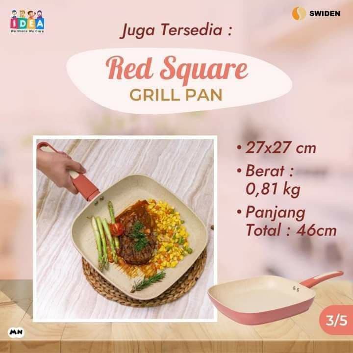 Swiden Panci Red Square Grill Pan Teflon Anti Lengket