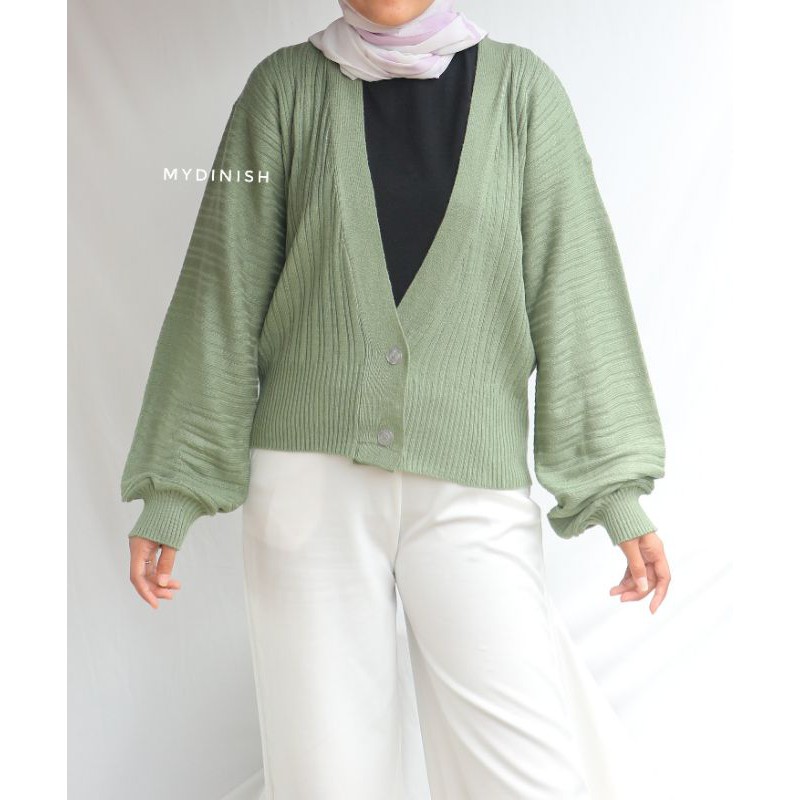 Syella puffy cardy - Kardigan Wanita Rajut Korean Style