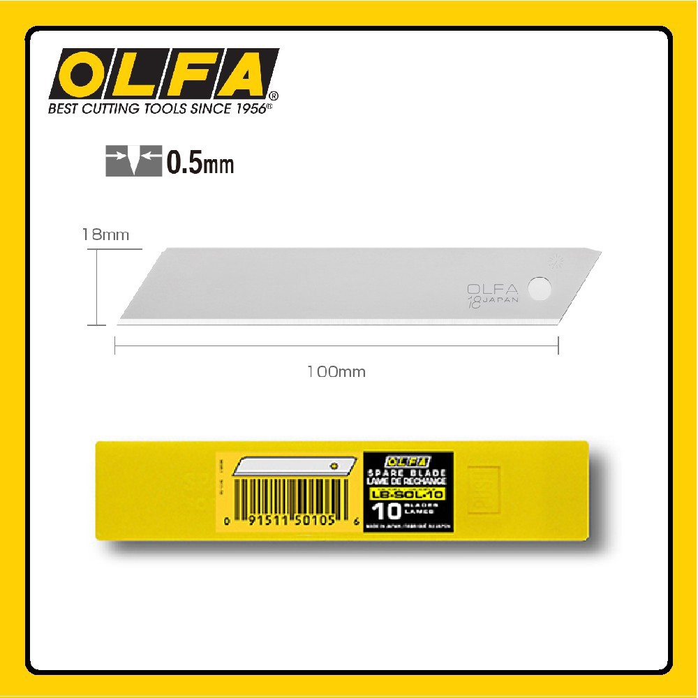 

4ds! OLFA LB-SOL-10 Refill Pisau Cutter Polos Tanpa Patahan 18 mm (10pcs/pack) Solid Blade 18mm