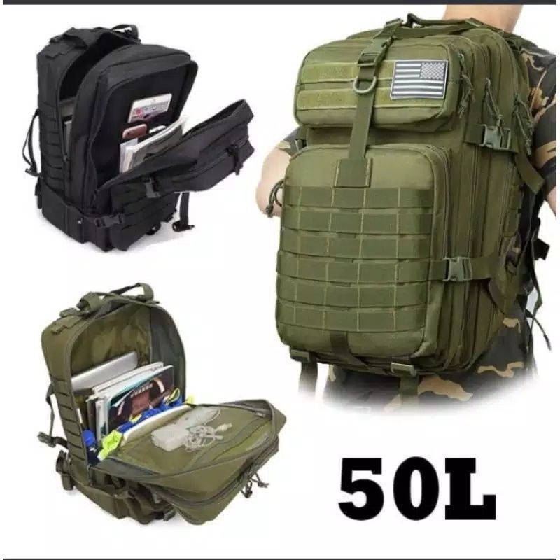 RANSEL ARMY SEMI MILITER 50L FREE 1 LOGO RANDOM