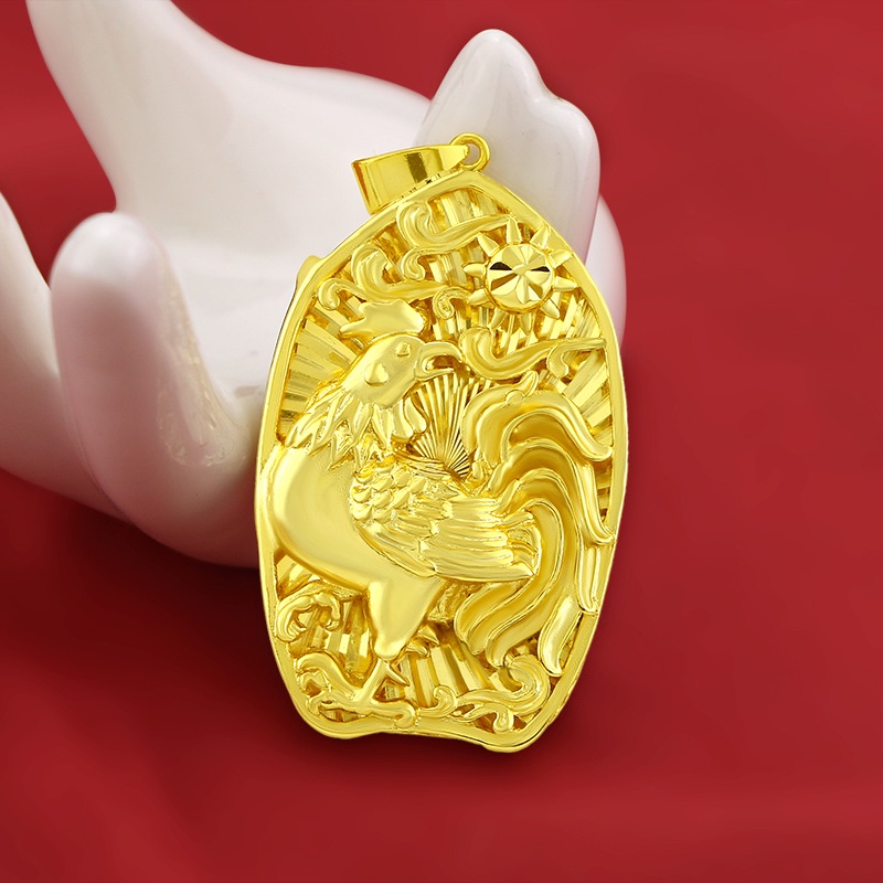 Kalung Liontin Water Drop Gold 916 Zodiak Cina Ayam Jago Untuk Pria Dan Wanita