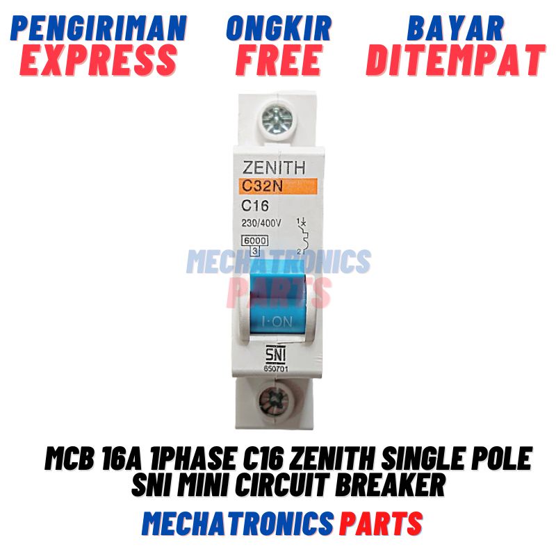 MCB 1PHASE C16 16A C20 20A ZENITH SINGLE POLE SNI MINI CIRCUIT BREAKER