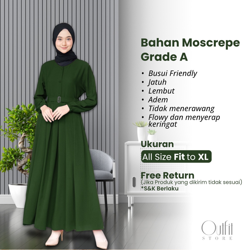 Baju Gamis Dress Muslim Muslimah Wanita Syar'i Basic Polos Hijau Botol Casual Terbaru Kekinian Fashi